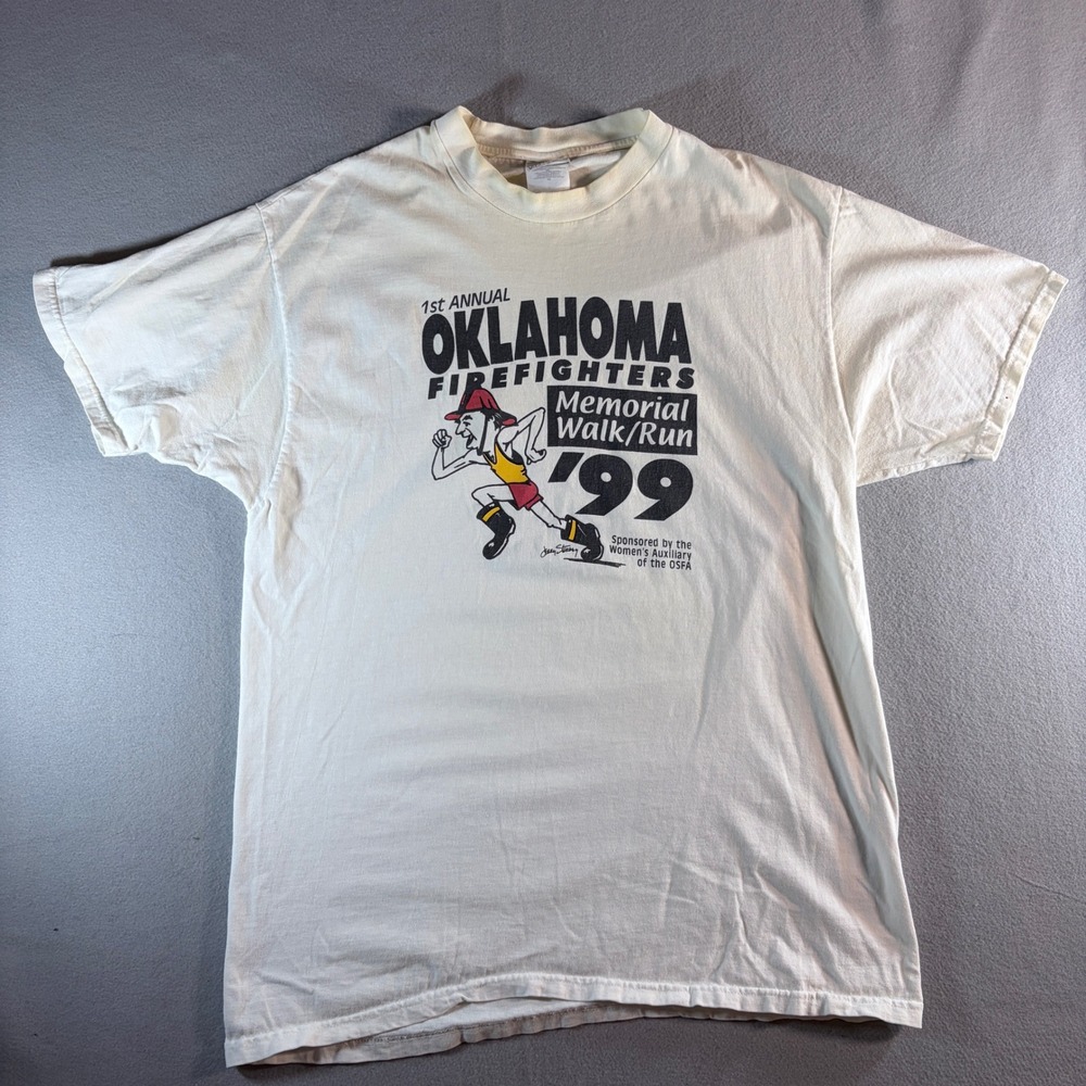 Vintage 1999 Oklahoma Firefighters Memorial Walk Run white T Shirt XL
